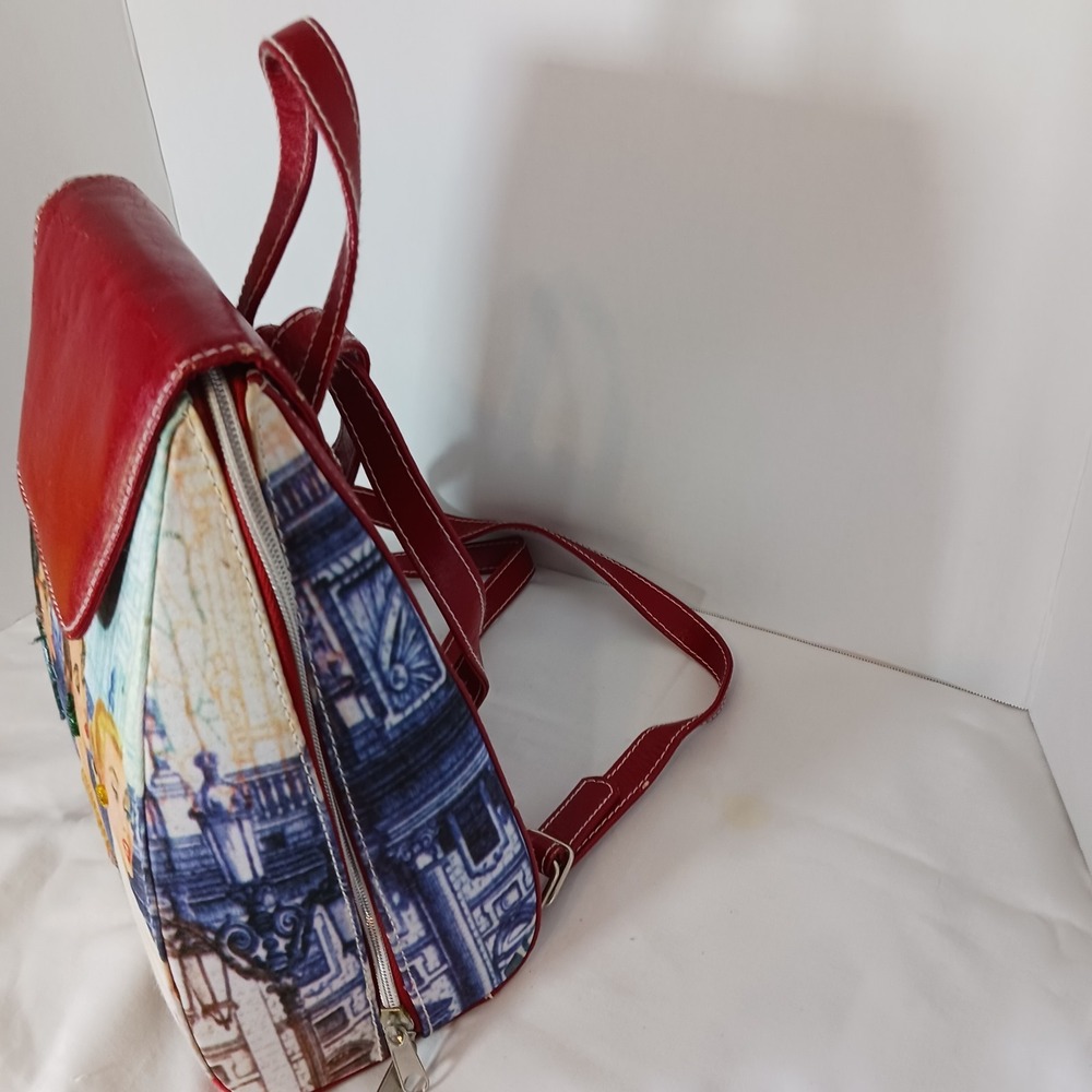 Red‎ Paris Graphic Print Backpack Purse Zip Closure Pockets Adjustable Straps - Picture 5 of 5